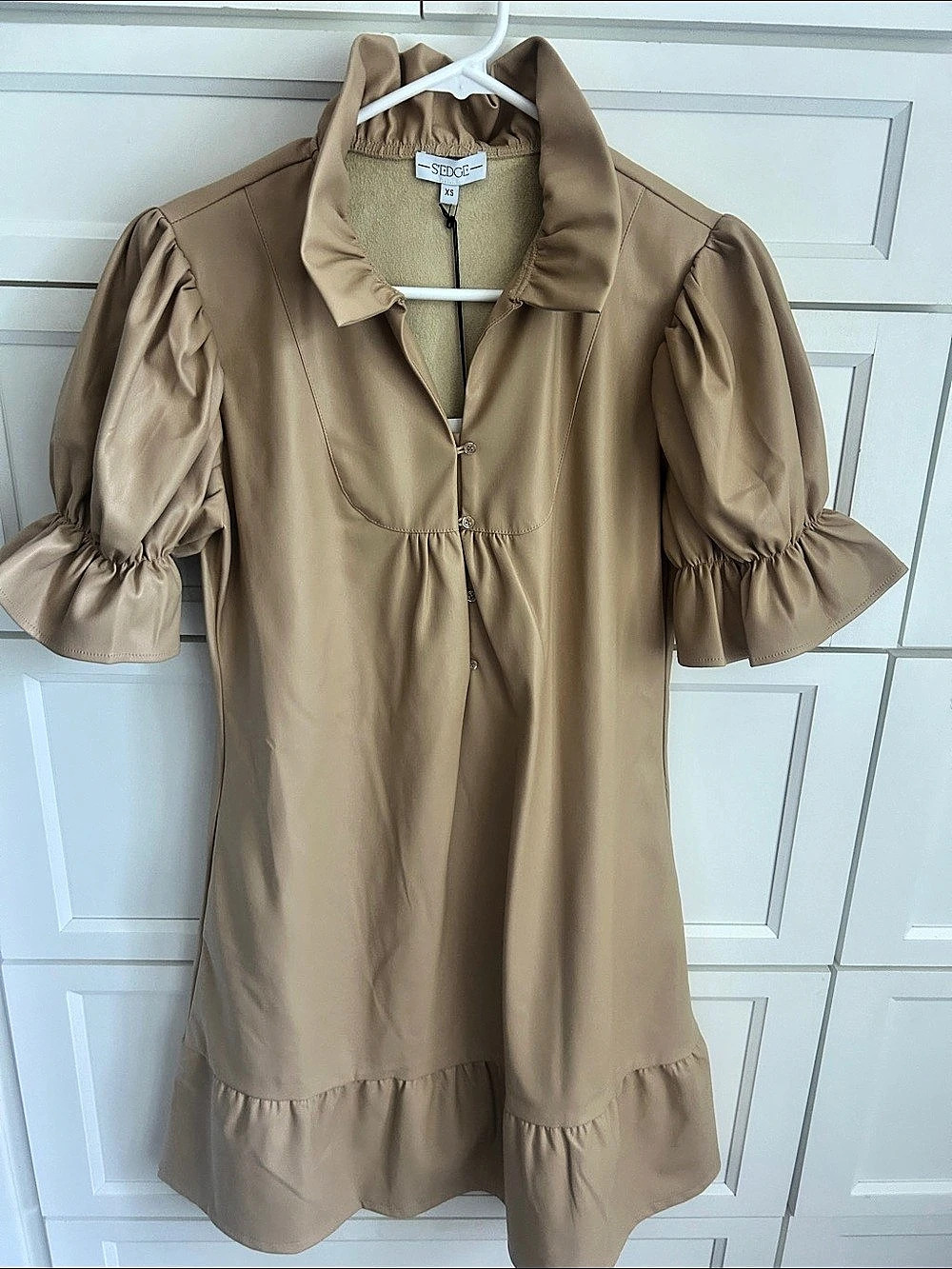 Sedge Mini Faux Puff Sleeve Dress in Brown NWT